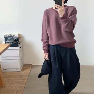 超美莫兰迪树莓粉色棉质圆领宽松显瘦百搭卫衣 韩代26ss 小喵