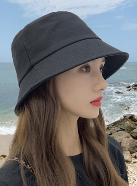 帽子女韩版潮黑色渔夫帽夏季薄款女透气遮阳防晒日系百搭纯色盆帽