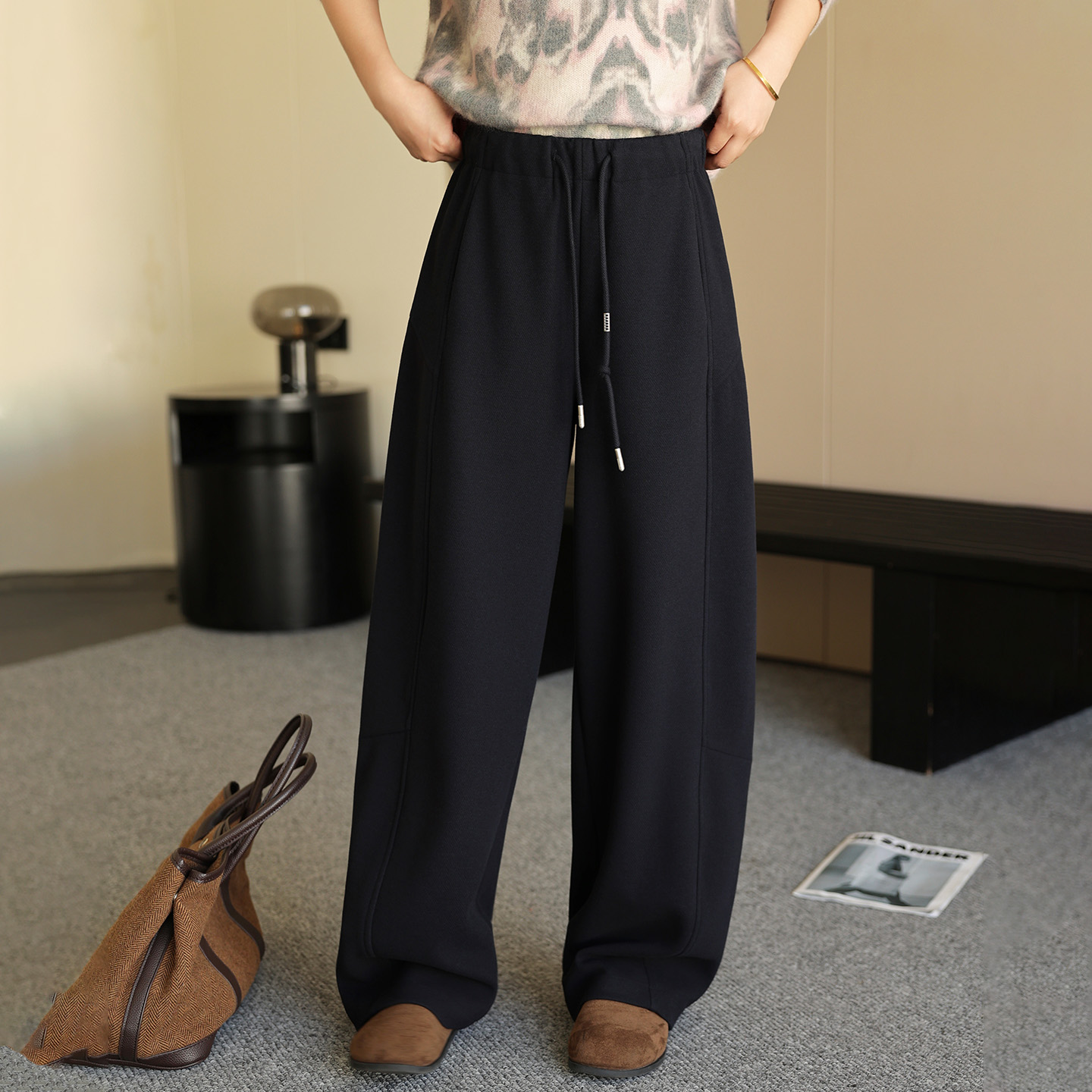 底抓毛薄绒莱赛尔绵羊毛弯刀裤潮