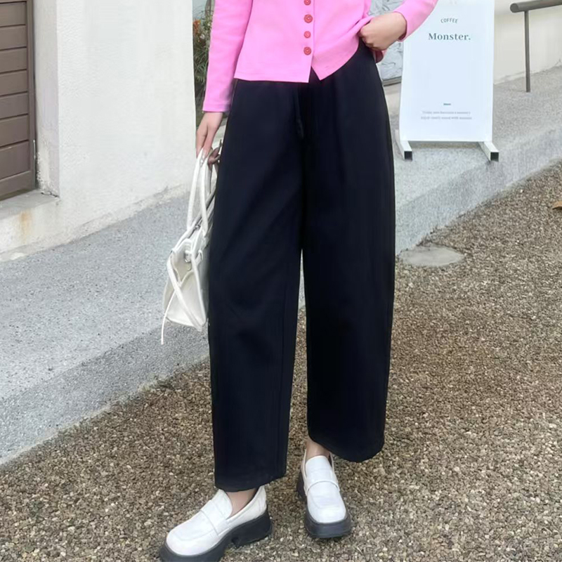 诺仙思美春秋高级感亚麻九分阔腿裤女宽松直筒西装裤坠垂感休闲裤