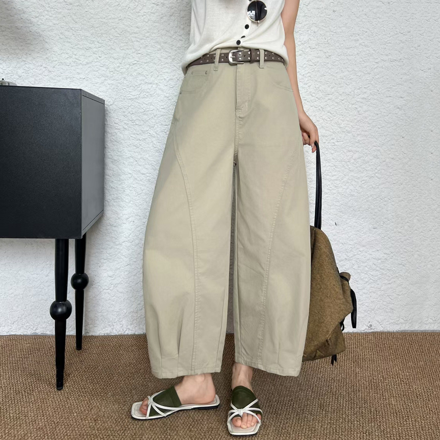 夏新款薄款八分女牛仔弯刀气球裤