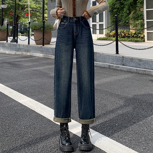 2024秋新款 jeans阿凡牛A3608欧货蓝色宽松显瘦百搭女牛仔老爹垮裤