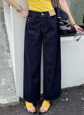 2026夏新款jeans阿凡牛A5656松紧腰宽松九分女牛仔直筒老爹男友裤