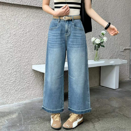 2026夏新款JEANS阿凡牛A5539宽松显瘦百搭九分牛仔直筒阔腿奶奶裤