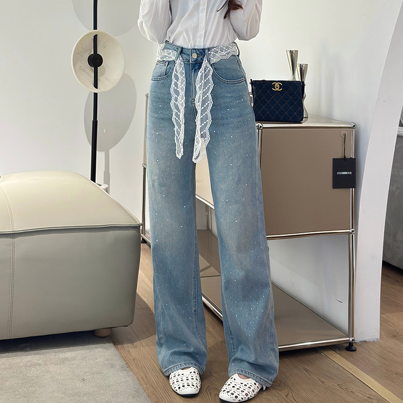 2026春季新款Jeans阿凡牛A3943时尚烫钻宽松显瘦女牛仔直筒阔腿裤