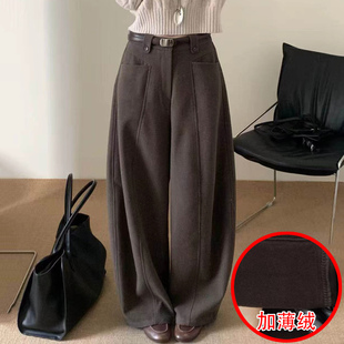 2026秋冬款阿凡牛5899加厚底抓毛薄绒压线女休闲毛呢料阔腿弯刀裤