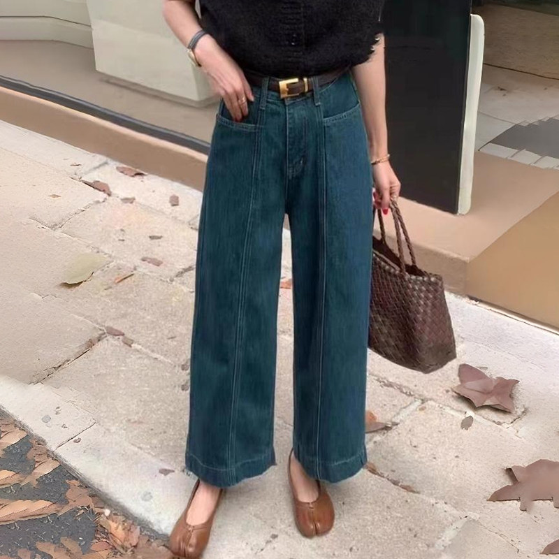 2024秋季新款Jeans阿凡牛A3577中线设计显瘦九分女牛仔直筒阔腿裤