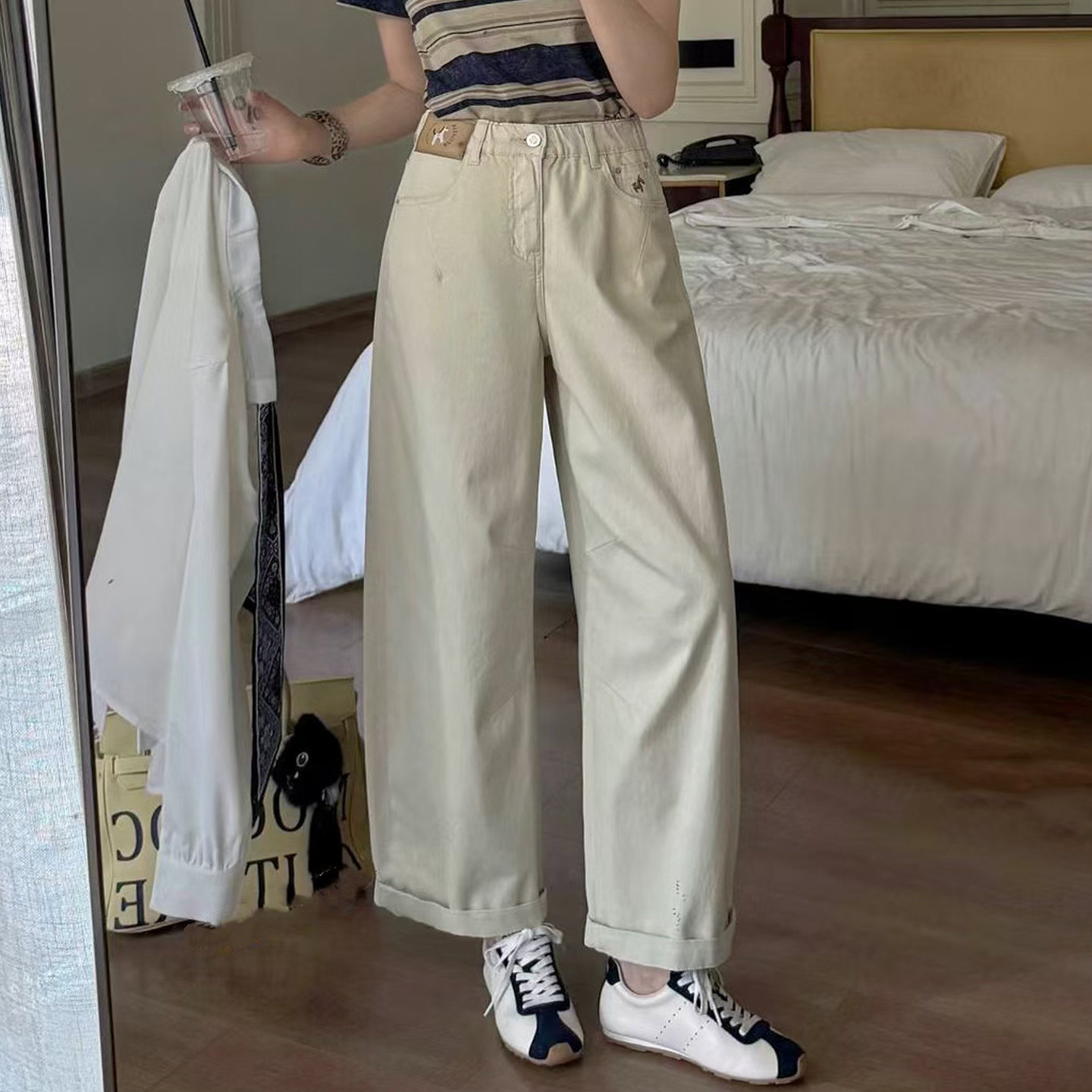 2026夏季新款jeans阿凡牛A5655松紧腰宽松九分女牛仔老爹男友跨裤