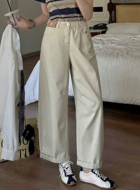 2026夏季新款jeans阿凡牛A5655松紧腰宽松九分女牛仔老爹男友跨裤