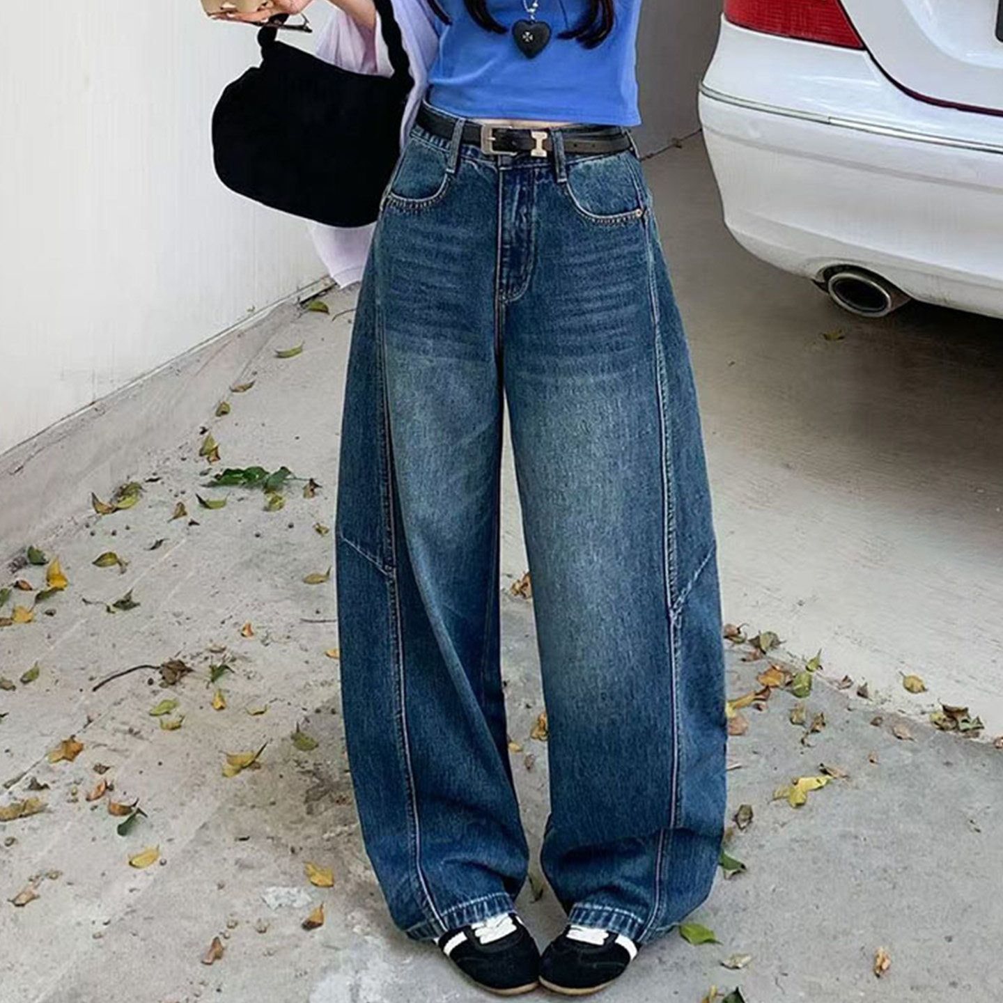 2026春季新款Jeans千子26018宽松显瘦阔腿弯刀裤女牛仔筒裤香蕉裤