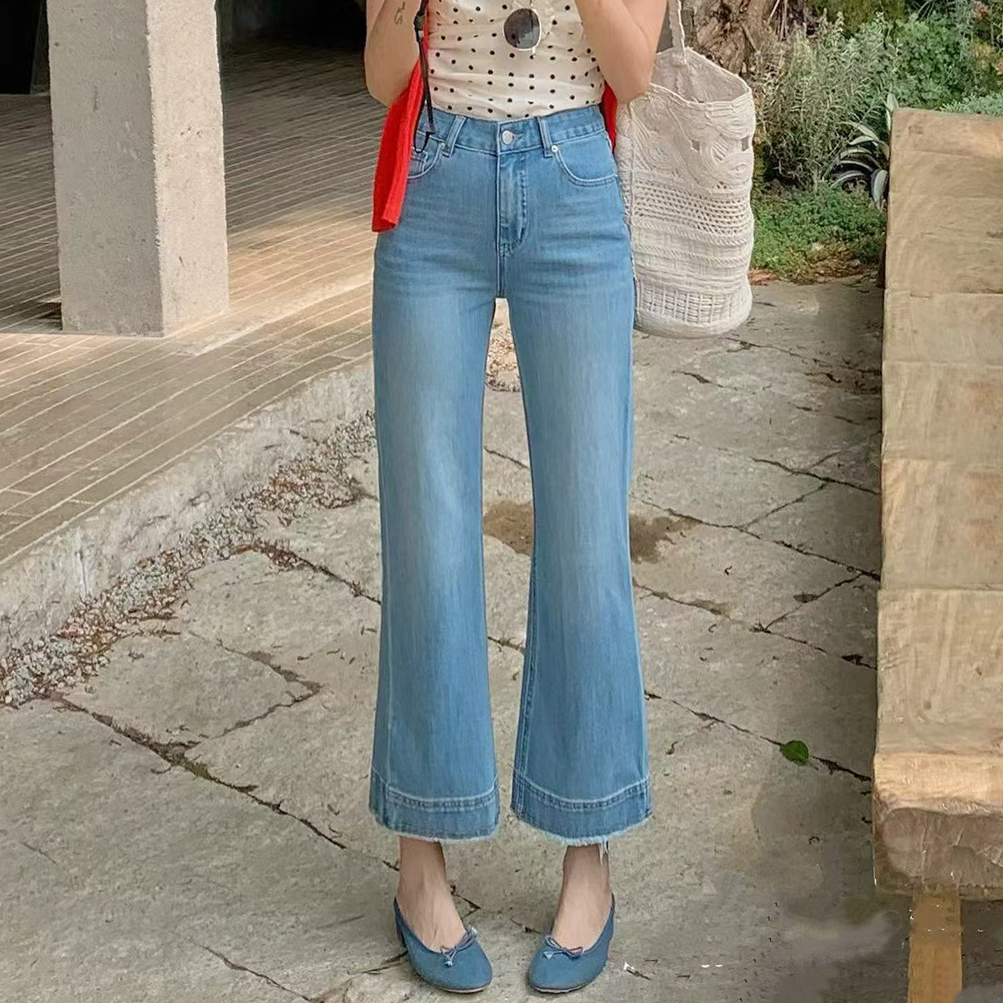2026夏新款JEANS阿凡牛67823四面弹修身显瘦九分女牛仔微筒喇叭裤