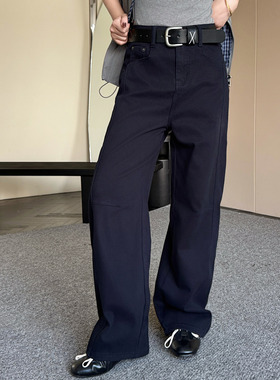 2025秋新款Jeans阿凡牛A5218藏青宽松阔腿弯刀裤女牛仔直筒香蕉裤