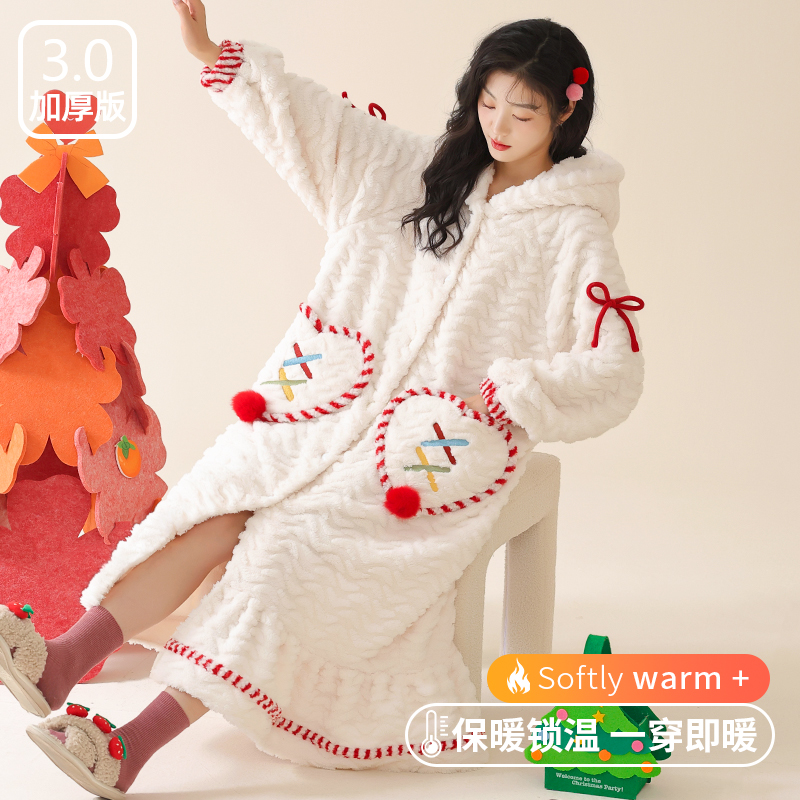 睡衣女珊瑚绒加厚保暖睡袍