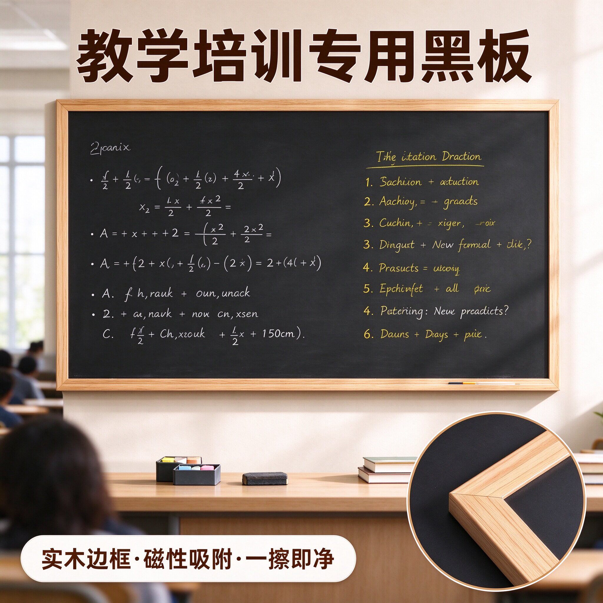 磁吸挂墙实木框粉笔黑板可擦写