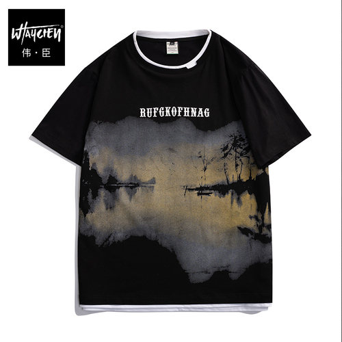 伟臣半袖加肥加大胖子印花T恤