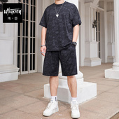 男式 休闲套装 胖子加肥加大短裤 伟臣潮流大码 肥佬冰丝轻薄短袖 T恤