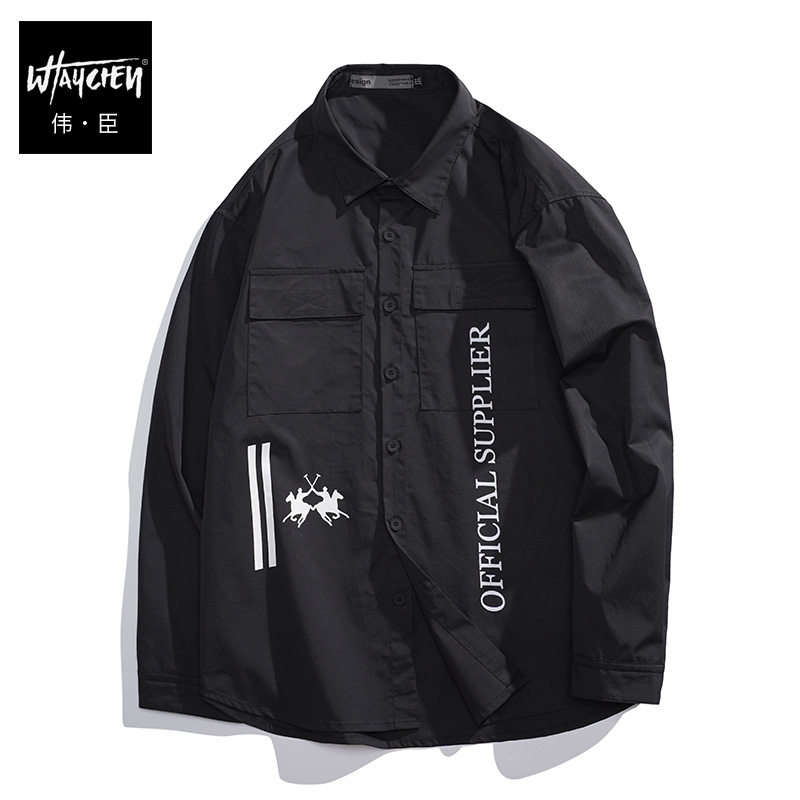 伟臣尖领长袖工装加肥加大衬衫