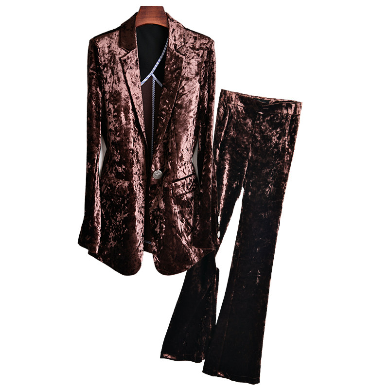 2024春夏新款抗皱垂顺空气感薄款丝绒套装自带压花丝绒西装套装女