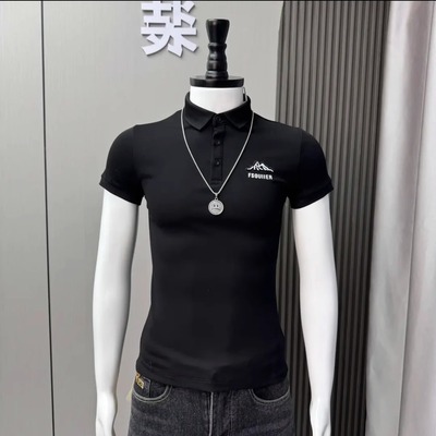 2025新款男士短袖t恤修身翻领半袖刺绣Polo衫夏季男装上衣潮爆款