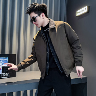 冬季潮牌棉衣男假两件轻薄羽绒棉服男装2025新款爆款男士冬装外套