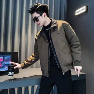 牛仔拼接翻领棉服男冬季潮牌假两件棉衣外套2025新款保暖加厚棉袄