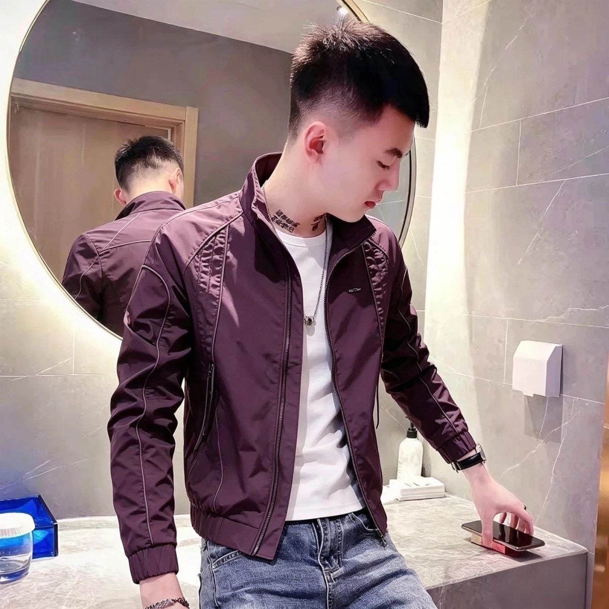 2026新款春装褂子男士外套春秋季潮牌立领工装夹克痞帅男装上衣服图片