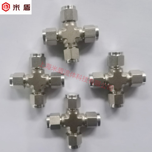 316L不锈钢卡套四通中间管接头 四通卡套接头 1/2