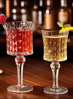 欧式复古浮雕鸡尾酒杯 雕花高脚杯红酒杯香槟杯单品古典玻璃酒杯