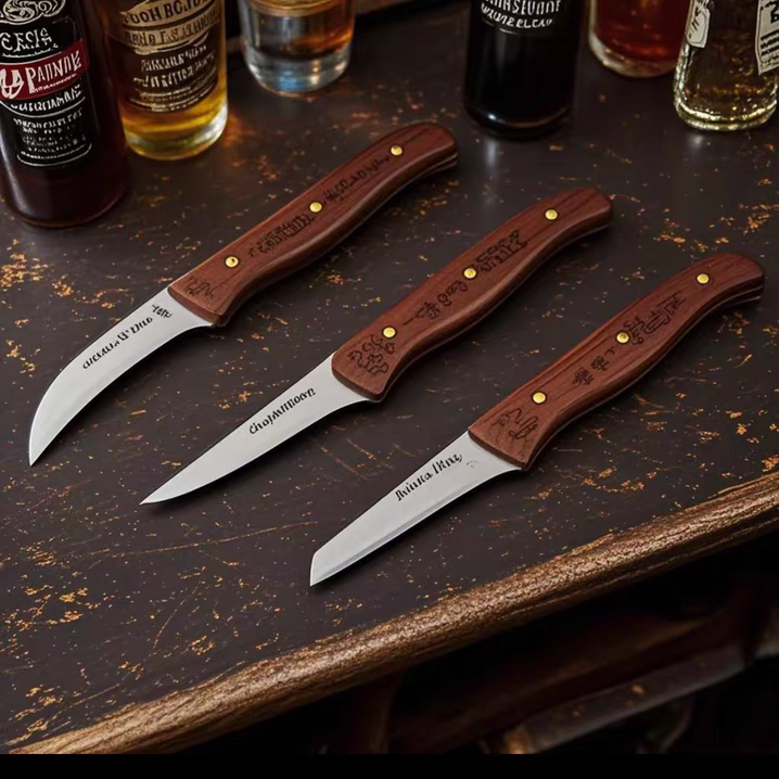 金质酒具 果盘水果削皮刀 雕刻刀 调酒鸡尾酒装饰物制作刀三件套