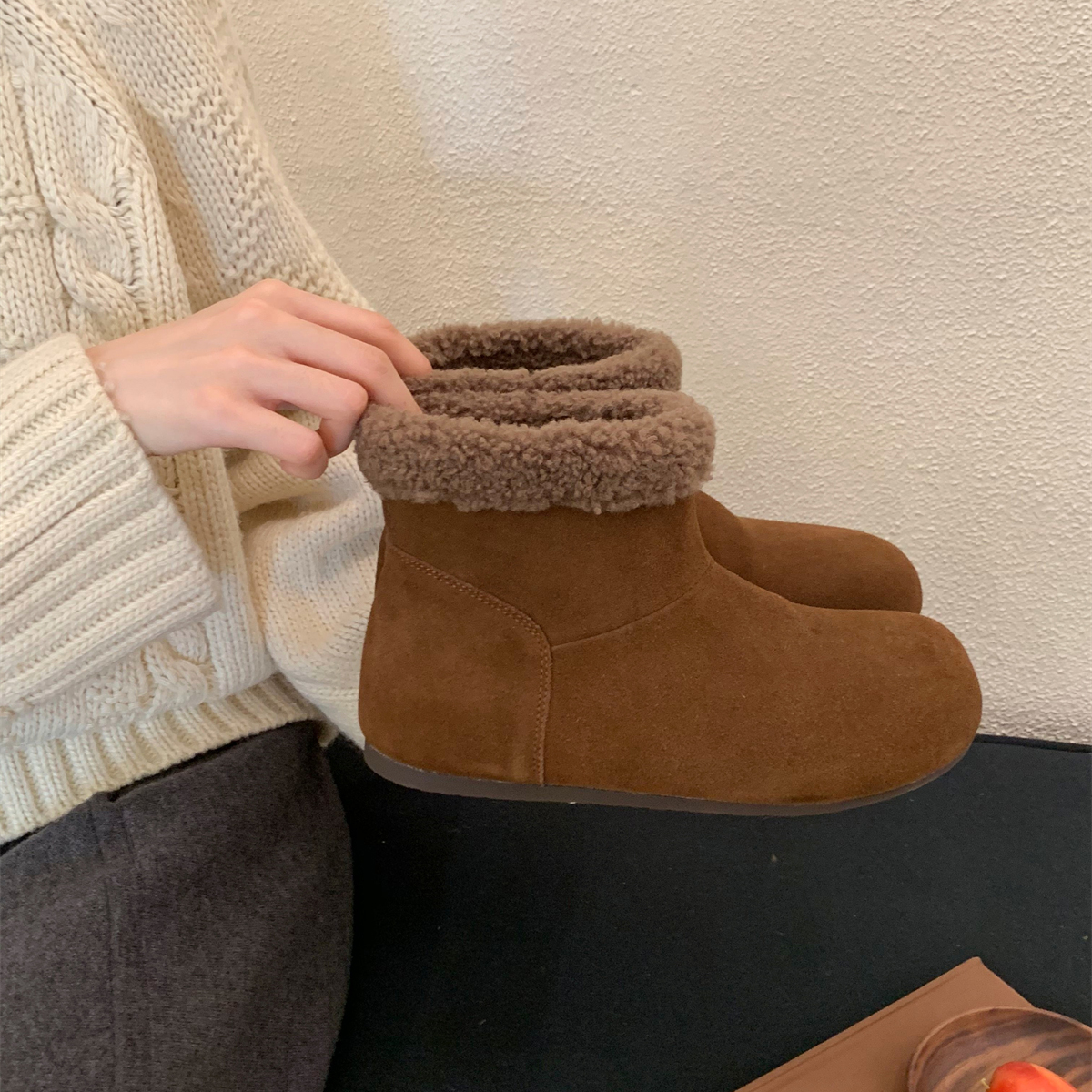 加绒短靴女牛皮冬季瘦瘦靴