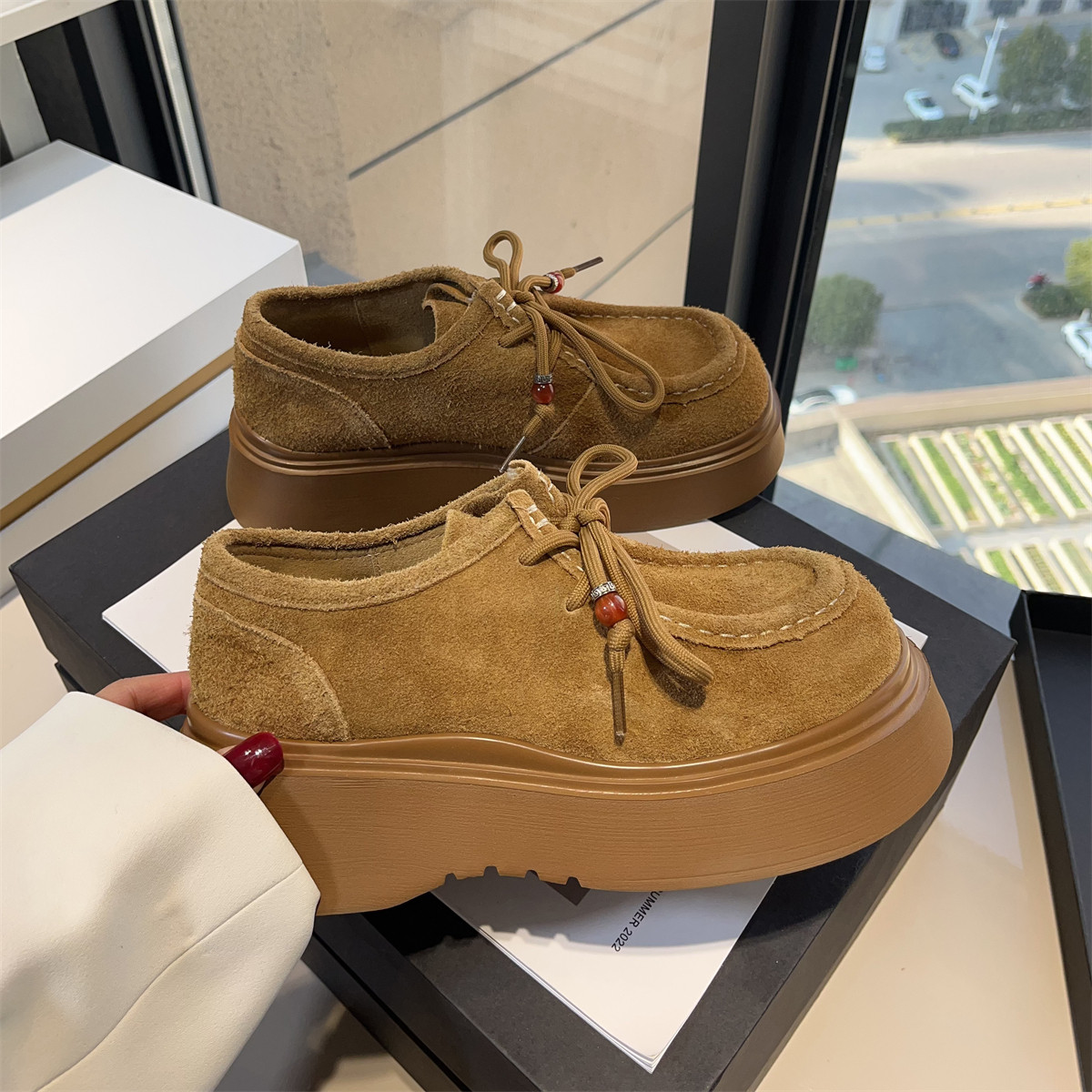 单鞋女厚底牛皮复古小个子增高袋鼠鞋2026新款仙女休闲系带乐福鞋,女鞋,时尚休闲鞋,淘宝优惠券,粉丝福利购,淘宝优惠卷