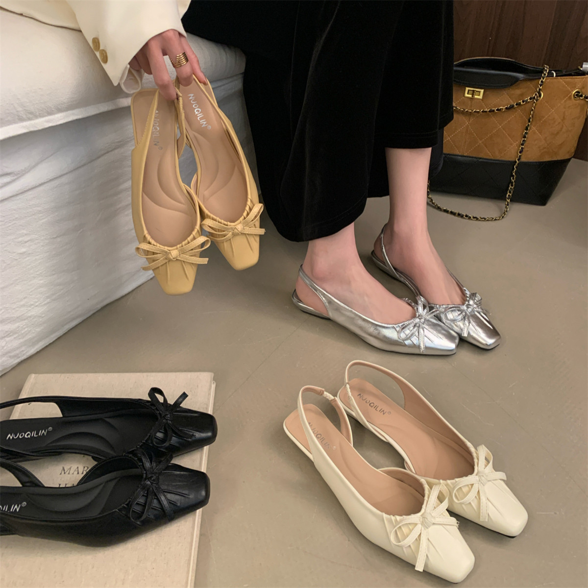 包头单鞋女法式仙女风2026年新款蝴蝶结气质方头后绊玛丽珍鞋低跟,女鞋,包头拖,淘宝优惠券,粉丝福利购,淘宝优惠卷
