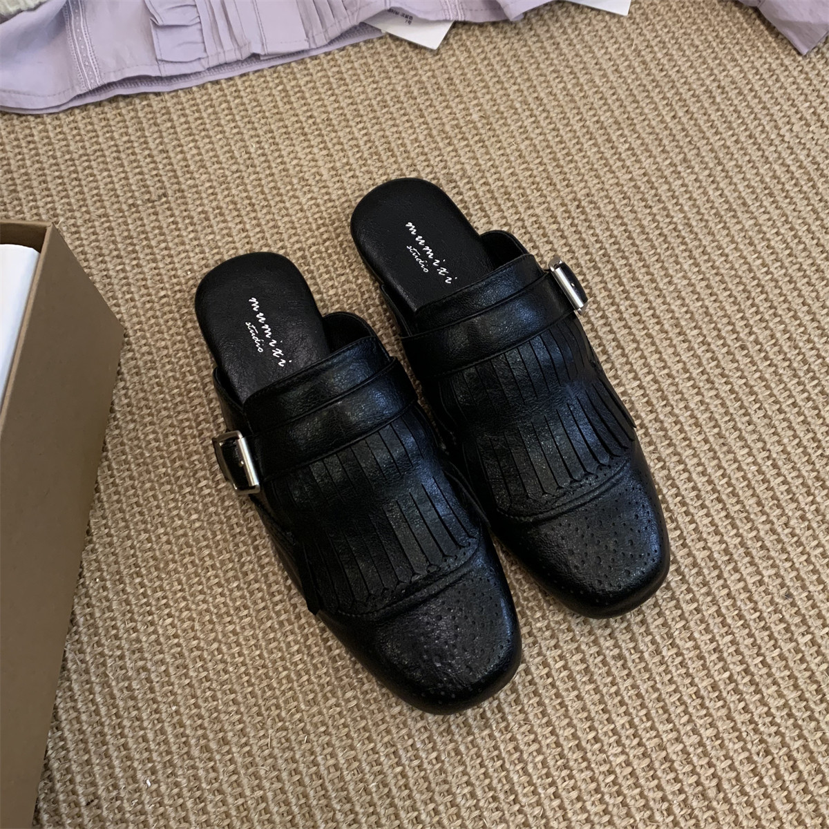 包头鞋女平底复古流苏2026年新款通勤穆勒懒人休闲半拖小皮鞋平跟,女鞋,包头拖,淘宝优惠券,粉丝福利购,淘宝优惠卷