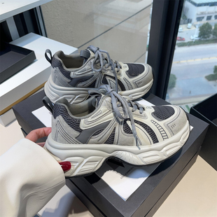 厚底老爹鞋女真皮百搭时尚2026新款软底休闲鞋仙女防滑增高运动鞋