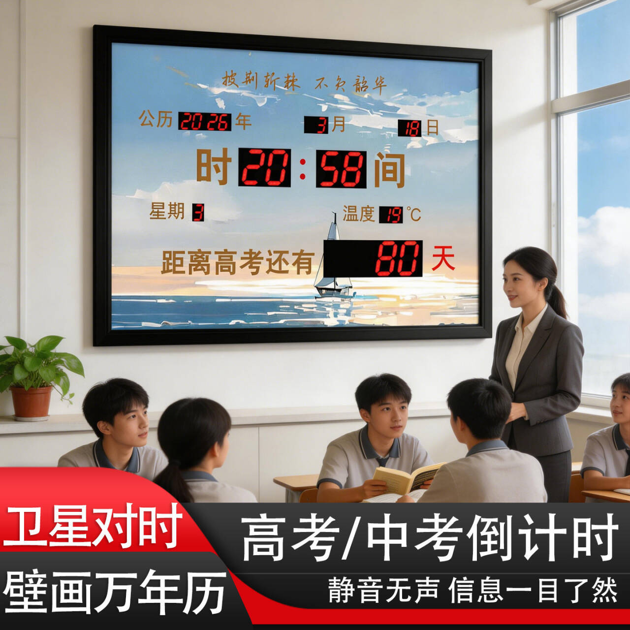 中考高考倒计时电子钟计时器日历天数2026计数器万年历钟表可定制