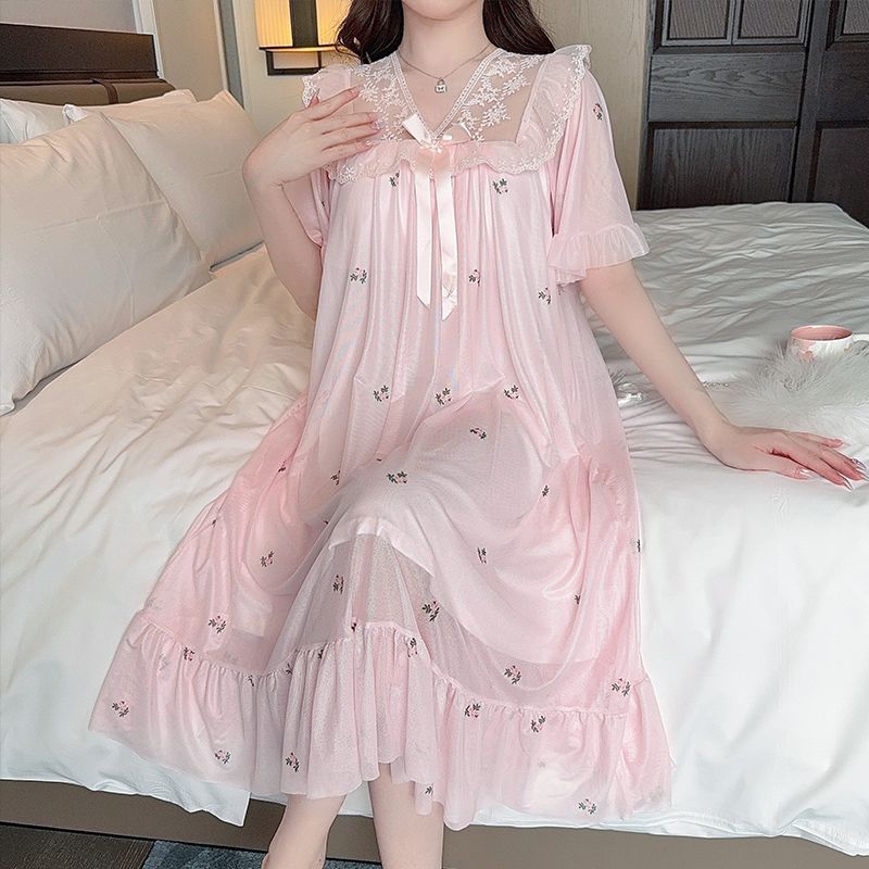 2025新款宫廷公主风睡裙女夏季薄款带胸垫法式时尚甜美少女睡衣裙