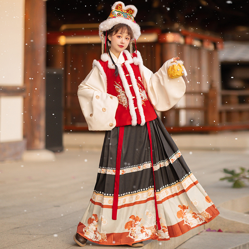 汉服女冬季明制比甲方领马面裙日常适合过年过年穿的汉服大码胖mm