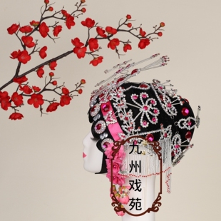 戏曲头饰女花旦全套头面小花旦京粤剧女青衣小姐丫鬟木钻一体头套