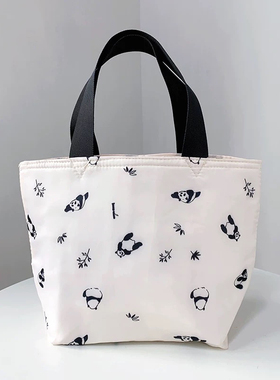 原D 奶油白可爱熊猫铝膜防油防水 饭盒便当包保冷保温包手提冰包