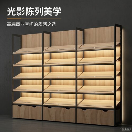 商用木质多层带灯照明展示架