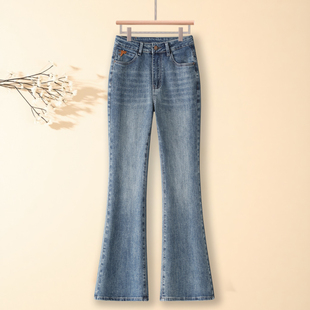 高腰显瘦百搭微喇叭马蹄长裤 弹力微喇牛仔裤 修身 新款 子女2025秋季