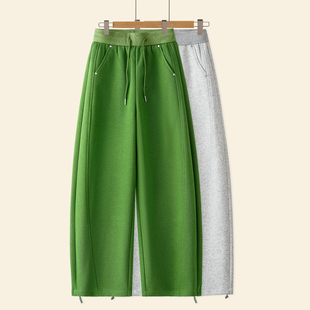 宽松休闲运动卫裤 果绿色弯刀裤 高腰显瘦百搭垂感阔腿裤 新款 女春季