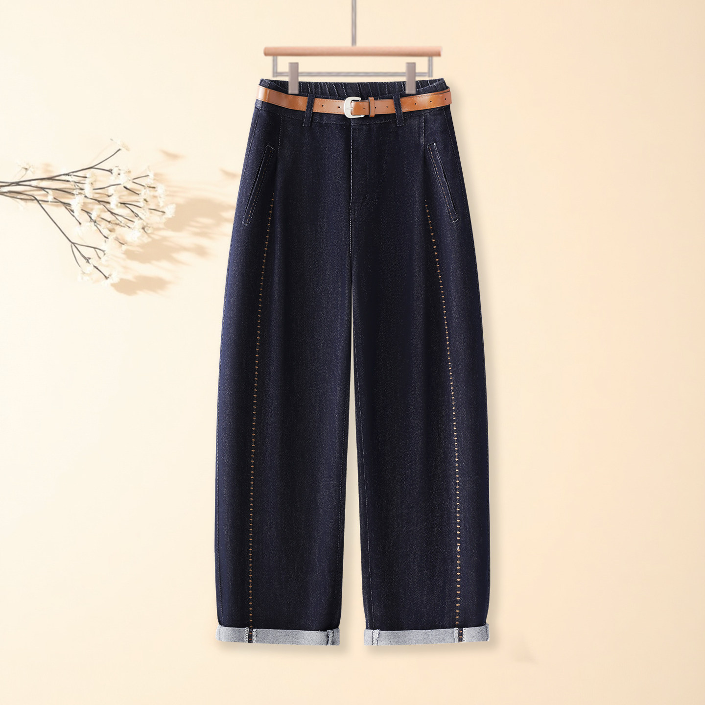 时尚弯刀牛仔裤女2025秋季新款高腰显瘦垂感宽松休闲哈伦裤长裤子,女装/女士精品,休闲裤,淘宝优惠券,粉丝福利购,淘宝优惠卷