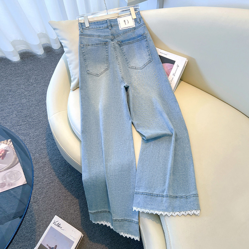 九分浅蓝色阔腿牛仔裤女春夏薄款
