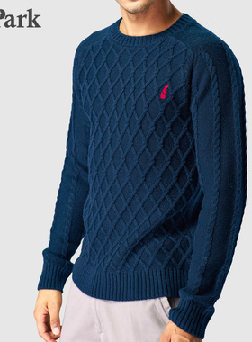 圆领毛衣春秋打底衫男美式休闲套头长袖修身透气厚羊毛粗线针织衫