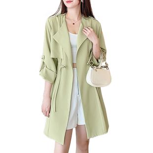 今年流行2025春夏新款中长款风衣外套女装休闲时尚薄款风衣女大码