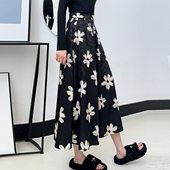 黑色碎花显瘦a字裙2025新款 半身裙女小个子韩版 长裙大码 爆款 女装