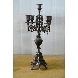 蜡台复古做旧黄铜老式蜡烛台仿古董欧洲回流烛台欧式装饰 单只价