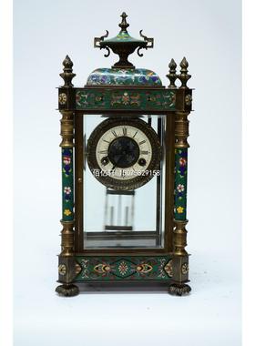 钟表绿色景泰蓝机械纯铜座钟錾珐琅仿故宫四明钟欧式家居样板间钟