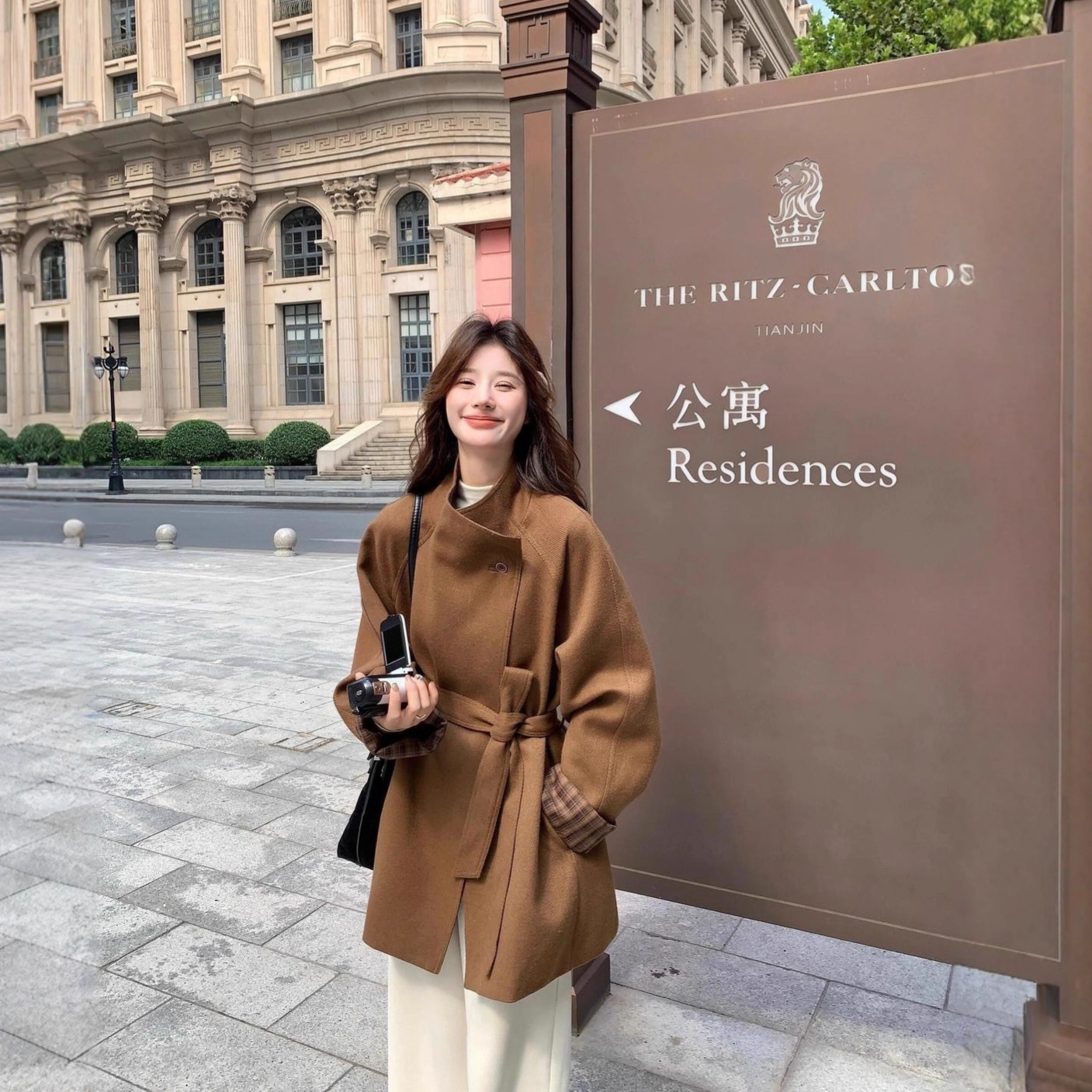 高级感撞色格子收腰系带风衣外套女2025年秋季新款中长款毛